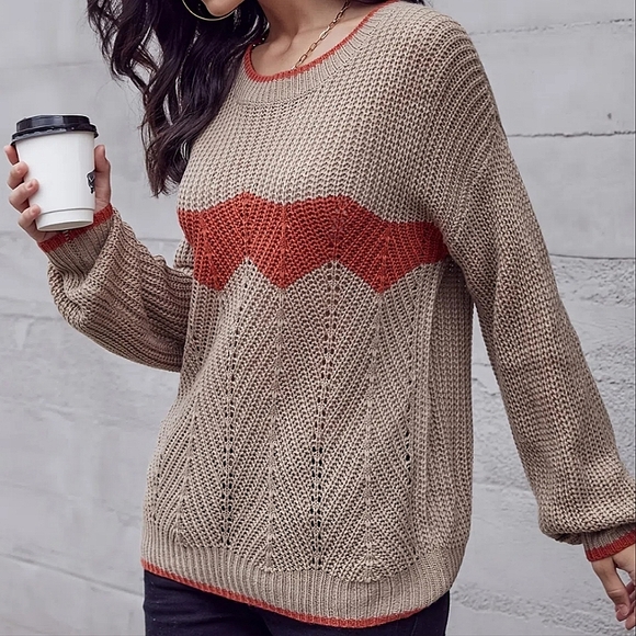 COPY - COPY - Casual Crew Neck Color Block Sweater. - Picture 2 of 5